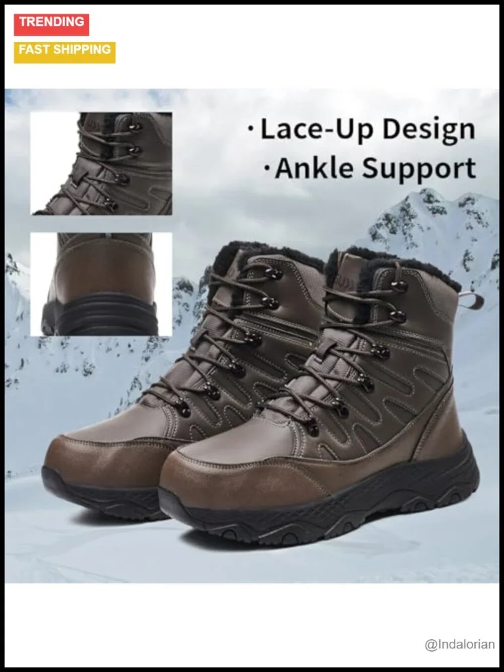 Waterproof Mid Calf Winter Hiking Boot Durable Warm Fleece Lined Non-Slip Snow